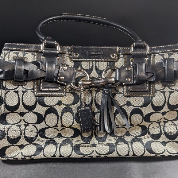 Coach Greige (grey/beige) & Black Signature Bag - Picture 1 of 5